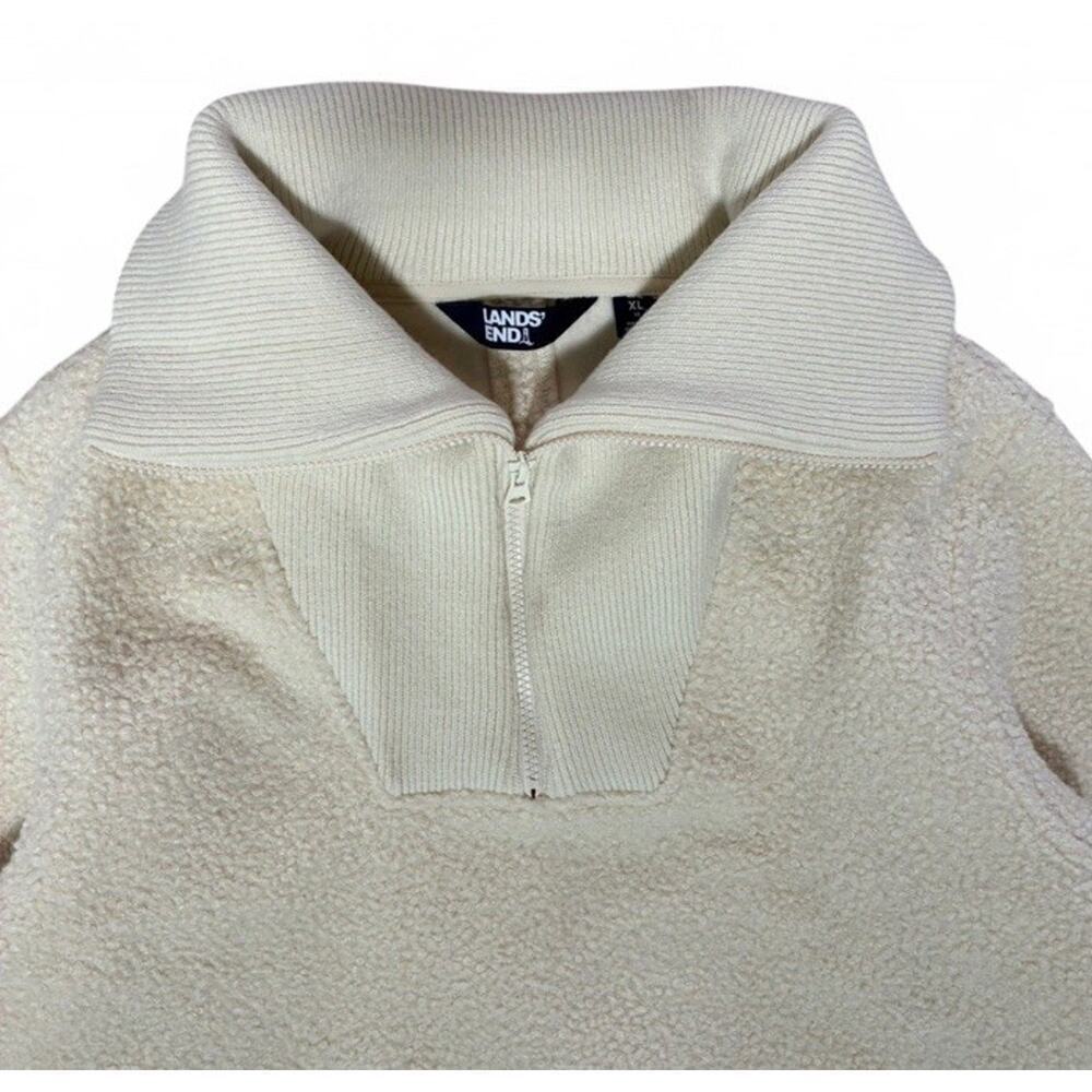 Women’s Lands End Cream Cozy Boucle Fleece Pullover Quarter-Zip Sweater Size XL - Picture 2 of 6